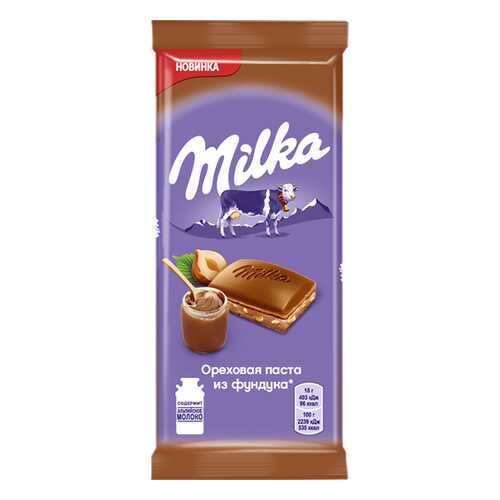 Шоколад Milka молочный с добавлением ореховой пасты из фундука и с дробленым фундуком 90 г в Бристоль